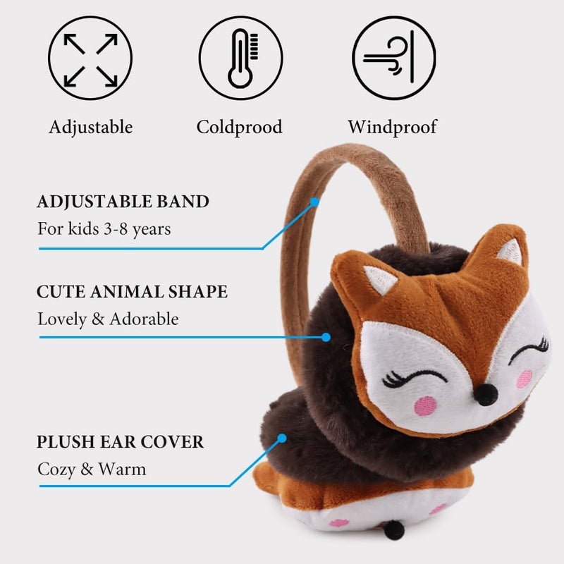 Peecabe Winter Kids Earmuffs Warm Girl Ear Muffs For Toddler Kid Children Earmuff with Cat Ears Girls Ear Warmer (Coffee Fox) - Image 2